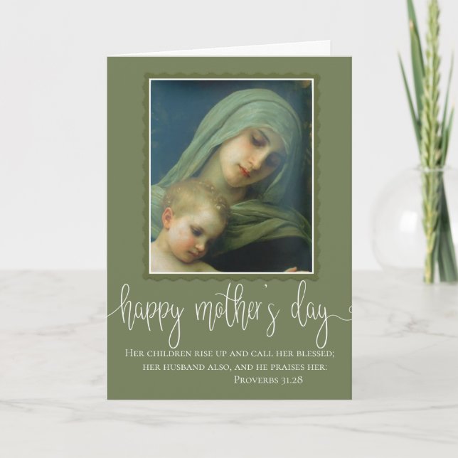 Mothers Day Mary Jesus White Script Overlay Card (Front)