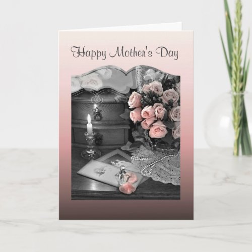 Mothers Day Memories Pink Roses  Vintage Photos Card