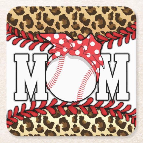 Mothers Day Messy Hair Baseball  Square Paper Coaster