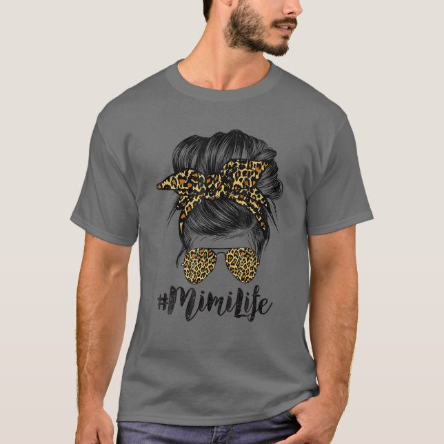 Mother's Day Mimi Life Hair Bandana Glasses Leopar T-Shirt (Front)