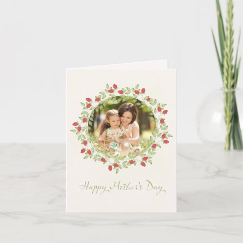 Mothers Day Minimalist Watercolor Rose Wreath Card