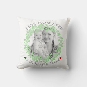 Mothers Day mint green and gray rose wreath photo Throw Pillow