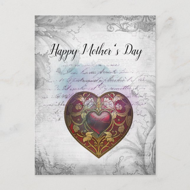Mother's Day Mixed media heart design Postcard (Front)