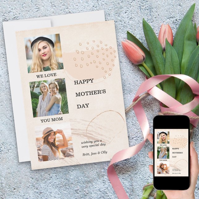 Mothers Day Modern Abstract Shape 3 Photo Editable Holiday Card (Creator Uploaded)