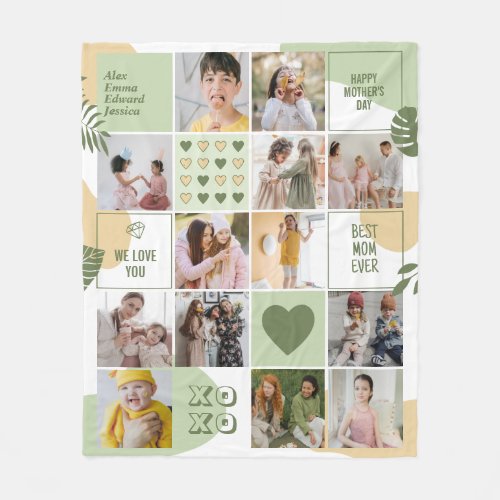 Mothers Day Mom Birthday Photo Collage Mint Green Fleece Blanket