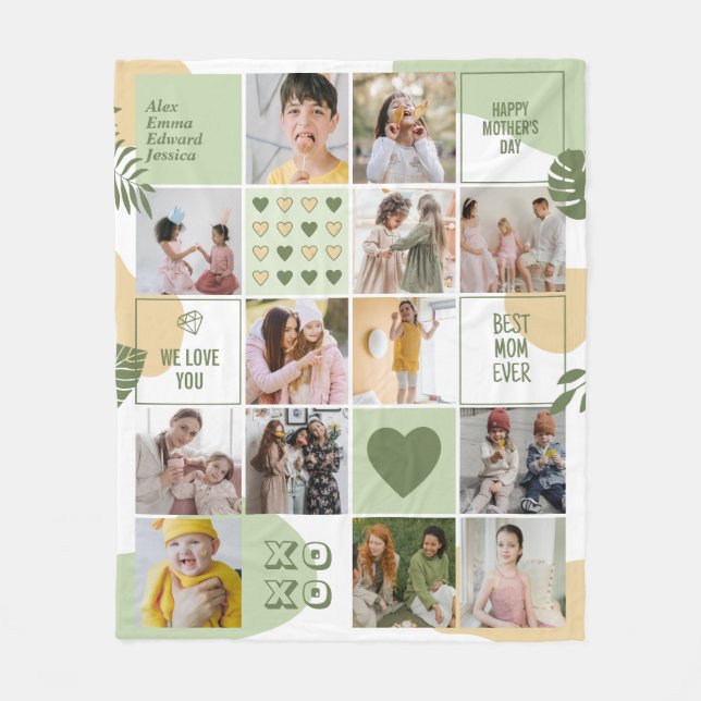 Mother's Day Mom Birthday Photo Collage Mint Green Fleece Blanket (Front)