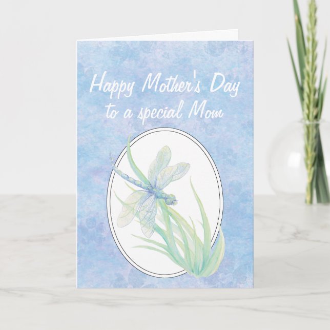 Mother's Day Mom Blue Dragonfly Watercolor Card (Front)