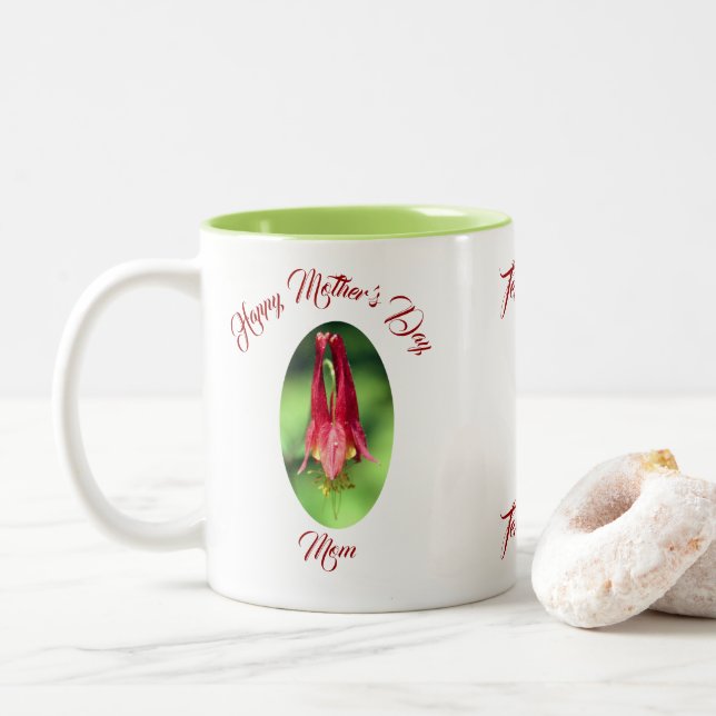Mother's Day Mom Columbine Flower Personalized Two-Tone Coffee Mug (With Donut)