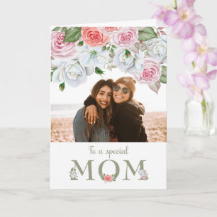 Mother's Day Mom Custom Photo Watercolor Flowers Card