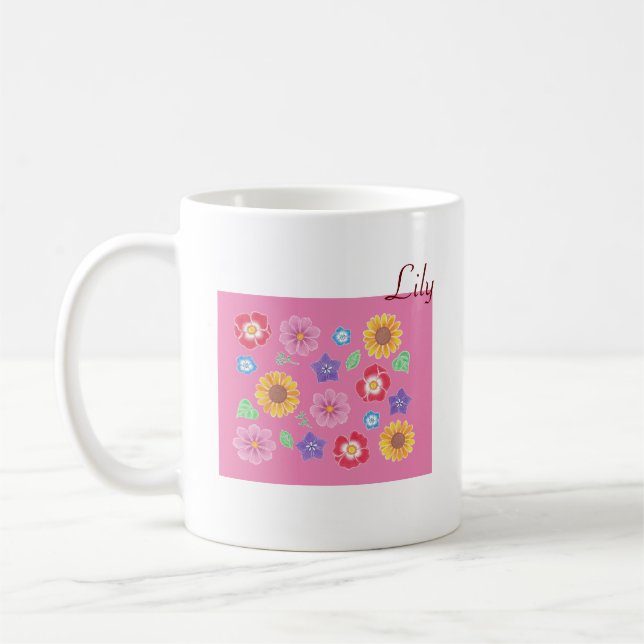 Mother's day Mom & Daughter Pink Flower Garden Mug (Left)