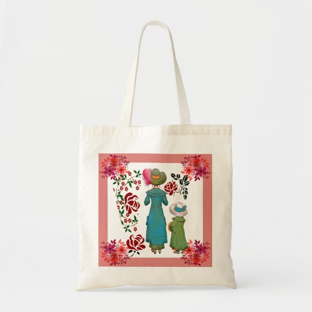 Mothers Day Mom Daughter Red Roses Floral Tote Bag (Front)