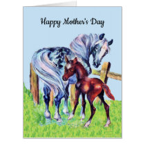 Mothers Day Mom Horse with Colt in Grass Blue Sky Card