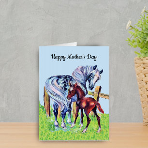 Mothers Day Mom Horse with Colt in Grass Blue Sky Card