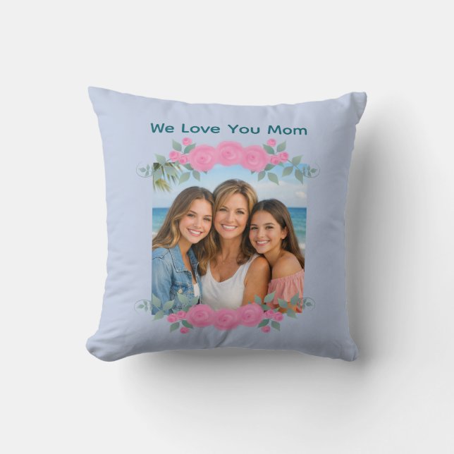 Mother's Day Mom Photo Throw Pillow Roses Lavender (Front)