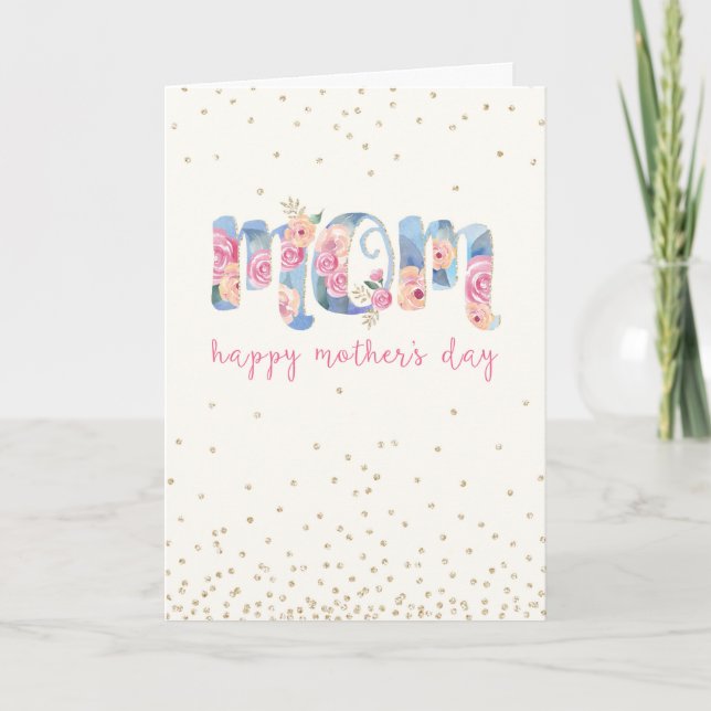 Mother's Day Mom Text in Pretty Floral Pattern Card (Front)