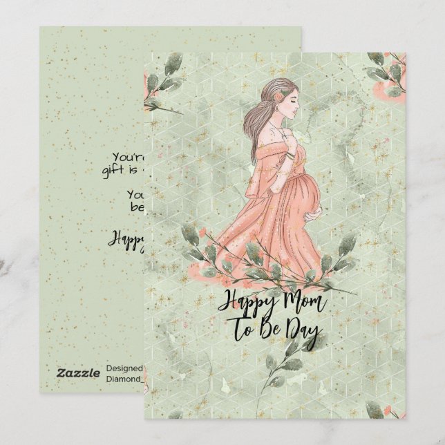 Mother's Day Mom-to-be Green Holiday Card (Front/Back)