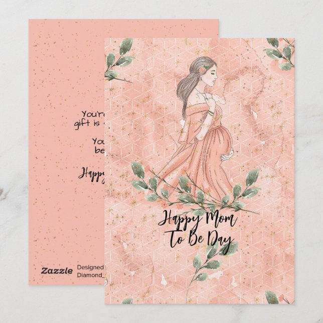 Mother's Day Mom-to-be Peach Holiday Card (Front/Back)