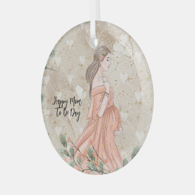 Mother's Day Mom-to-be Tan Glass Ornament (Front Left)