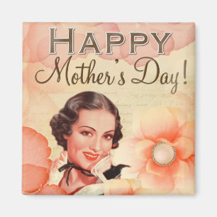 Mother's Day Mom Vintage Retro Floral Portrait Magnet