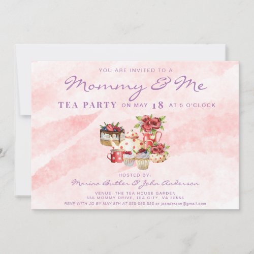 Mothers Day Mommy  Me Tea Party Pink Boho Invitation