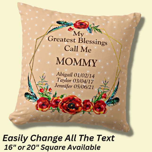 Mother's Day Mommy Mom Children Kids Names Birth   Throw Pillow (Creator Uploaded)