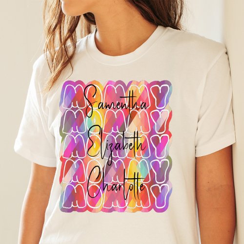 Mothers Day Mommy Pattern Kids Names Colorful T_Shirt