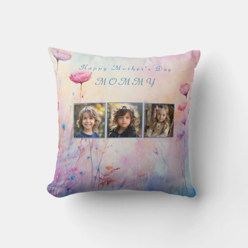  Mothers Day Mommy Photos on Watercolor Throw Pillow
