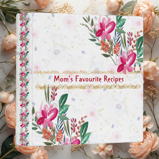 Mothers Day Moms Favorite Recipes Pink Flora Album 3 Ring Binder