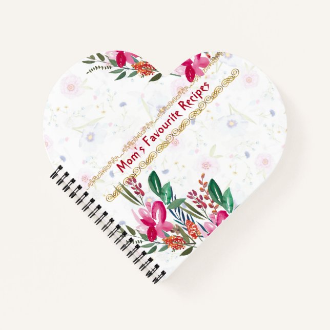 Mothers Day Moms Favorite Recipes Pink Flower Cute Notebook (Front)