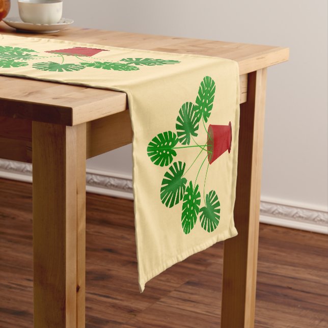 Mothers Day Monstera Plant Patterned Short Table Runner (In Situ)