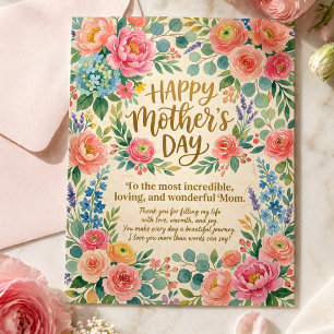 Mothers Day Most Incredible Loving Mom Floral Art Postcard