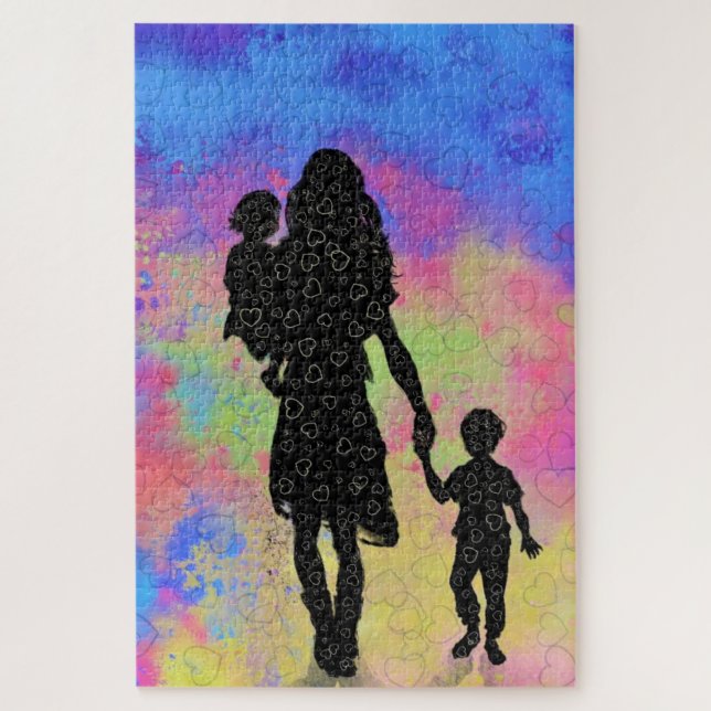 Mother's Day - Mother and Children - Add Text/Name Jigsaw Puzzle (Vertical)