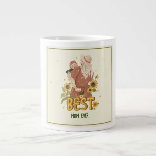 Mothers Day Mother and Daughter Among Sunflower Giant Coffee Mug