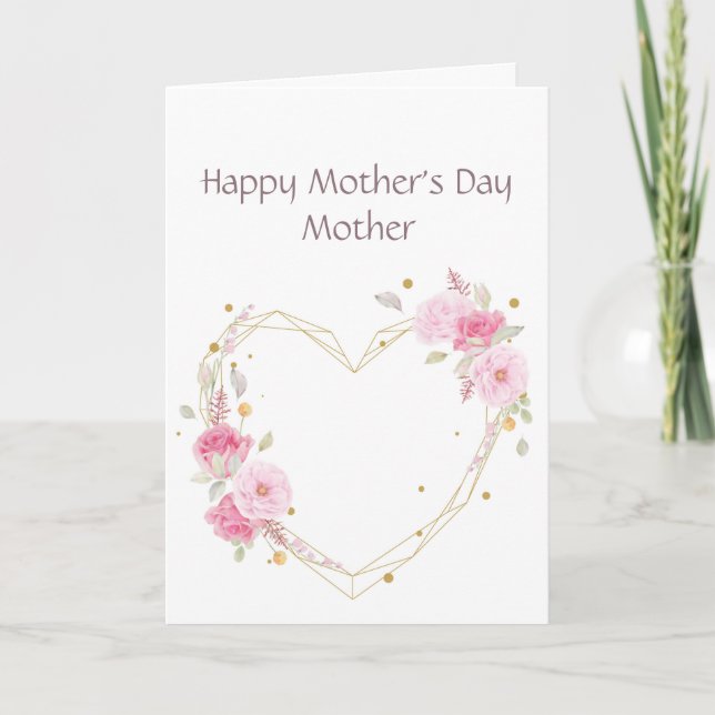 Mother's Day Mother Pink Flower Heart  Card (Front)