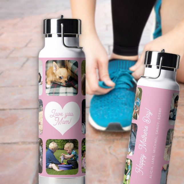 Mothers Day multi photo collage name personalized Water Bottle (Creator Uploaded)