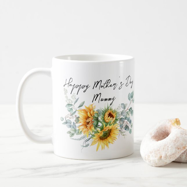 Mother's Day Mummy Sunflower Eucalyptus Coffee Mug (With Donut)