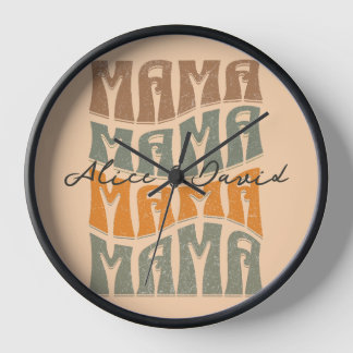 Mother's Day Natural Color Mama Kids Name T-Shirt Clock