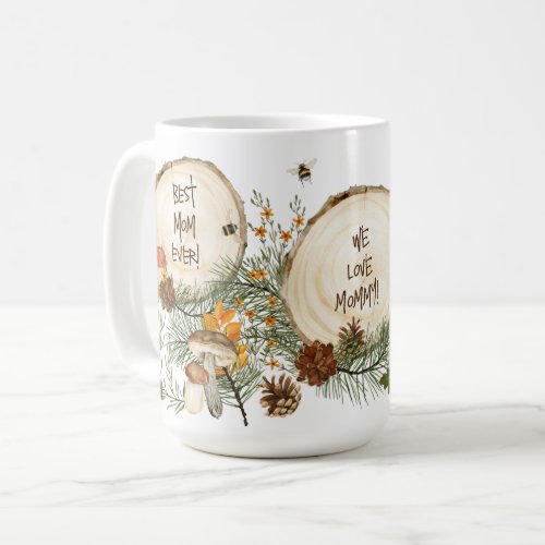 Mothers Day Nature Lover Mom Carved Names in Wood Coffee Mug