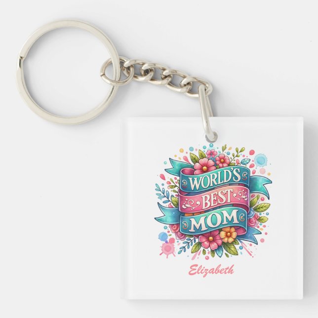 Mother's Day Nature Lovers Floral Personalized  Keychain (Front)