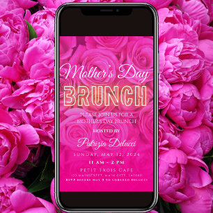 Mother's Day Neon Pink Rose Invitation