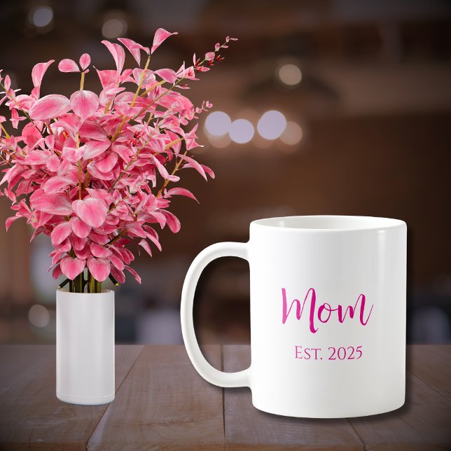 Mother's Day New Mom Hot Pink Elegant Script Coffee Mug (Creator Uploaded)