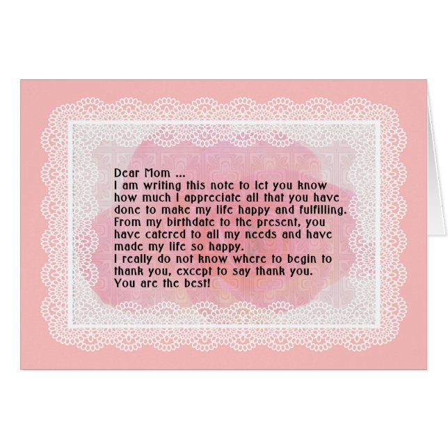 Mother's Day Note and Card for Mom (Front Horizontal)