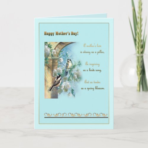 Mothers day old pillar roses and chickadees card