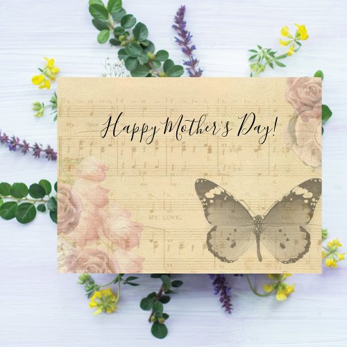 Mother's Day Old Sheet Music Score Roses Butterfly