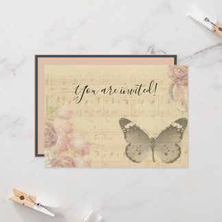 Mother's Day Old Sheet Music Score Roses Butterfly Invitation