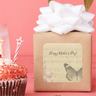 Mother's Day Old Sheet Music Score Roses Butterfly Square Sticker