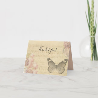 Mother's Day Old Sheet Music Score Roses Butterfly Thank You Card