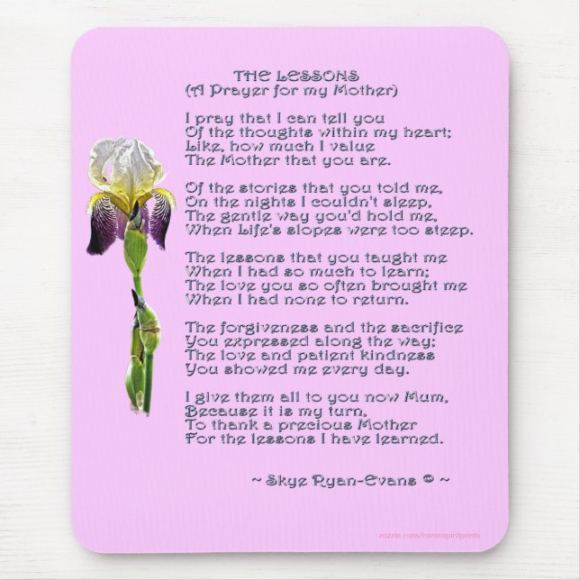 MOTHER'S DAY or MOTHERS' BIRTHDAY Iris & Poem Mouse Pad (Front)