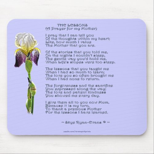 MOTHERS DAY or MOTHERS BIRTHDAY Iris  Poem Mouse Pad