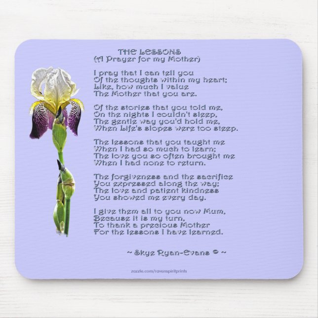 MOTHER'S DAY or MOTHERS' BIRTHDAY Iris & Poem Mouse Pad (Front)